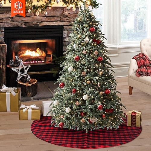 

Christmas Red and Black Checkered Tree Skirt Christmas Tree Bottom Home Decoration 90cm 120cm