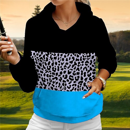 

Femme Sweat à capuche de golf Pull de golf Chaud Respirable Avec poches manche longue Vêtements d'extérieur de golf Top Standard Cordon Léopard Bloc de couleur Imprimé Printemps Automne Tennis Le