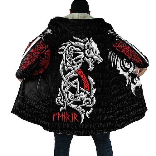 

Dragon Coat Mens Graphic Hoodie Skeleton Vintage Abstract Sports & Outdoor Daily Wear Going Fall Winter Long Sleeve Black Fleece Air Layer Fabric Fmrir Celtic Festival