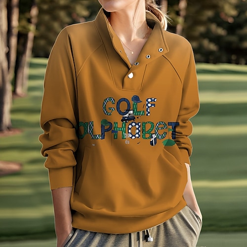 

Mujer Sudadera con capucha de golf Jersey de golf Sudadera Golf Mantiene abrigado Transpirable Dispersor de humedad Manga Larga Ropa de golf Camiseta Ajuste regular Botón Bolsillos laterales Letra