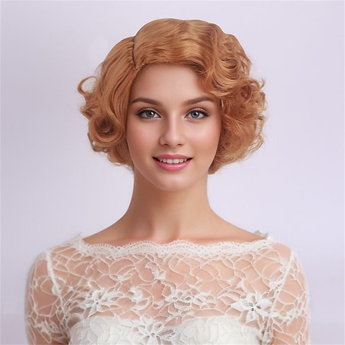 

Synthetic Wig Curly Asymmetrical Machine Made Wig Short Strawberry Blonde#27 Synthetic Hair Women's Soft Party Fashion Blonde