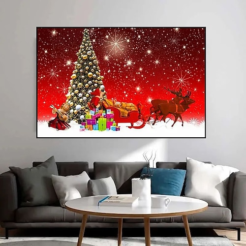 

Lienzo artístico de pared de árbol de Navidad, impresiones y carteles de Papá Noel, imágenes decorativas de tela, pintura para imágenes de salón sin marco