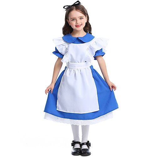 

Alice in Wonderland Tenus de Soubrette Princesse Robe Robe de demoiselle d'honneur Robes en tulle Fille Cosplay de Film Cosplay Bleu Robe Tablier Halloween Carnaval Mascarade Polyester