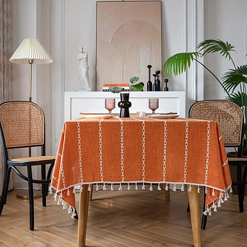 

Orange Farmhouse Tablecloth Cotton Linen Table Cloth Fall Tablecloth Rectangle Outdoor Cloth Table Cover Oval Rectangle For Picnic,Wedding,Dining,Easter,Kitchen