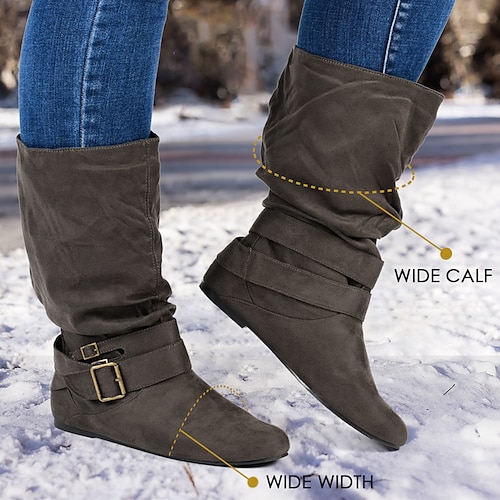 

Femme Bottes Bottes mollet larges Chaussures en daim Bottes souples Extérieur du quotidien Cuissardes Bottes mi-mollet Hiver Fermeture Talon Plat Bout rond Décontractées Confort Minimalisme Daim