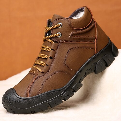 

Homens Botas Botas de trabalho Botas de inverno Forro de Lã Caminhada Vintage Casual Ao ar livre Diário Couro Quente Aumentar a Altura Confortável Mocassim Preto Café Outono Inverno