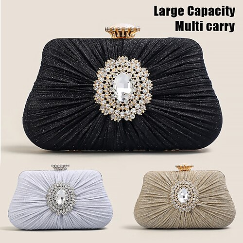 

Femme Sac à main Sac de soirée Mini Sac de Poignet Sac Dôme Soie Soirée Vacances Strass Boutons Chaîne Grande Capacité Poids Léger Durable Couleur unie Argent Noir Dorée