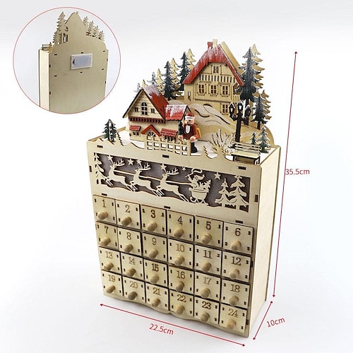  dřevěný adventní kalendář s 24 zásuvkami kutilský vánoční kalendář s led osvětlením dárek pro děti