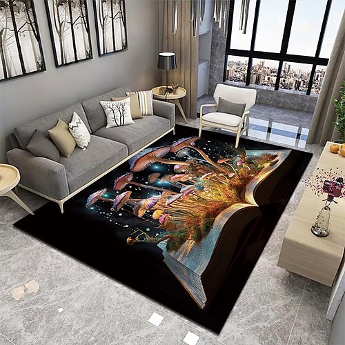 

Alfombra de suelo con forma de seta de libro mágico, alfombra negra, alfombras de franela ilusión, alfombra antideslizante ultra suave para decoración de habitación