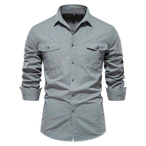 

Homens Camisa Social camisa de botão Camisa casual Preto Azul Marinha Verde Caqui Cinzento Escuro Manga Longa Tecido Lapela Diário Férias Bolso frontal Roupa 100% Algodão Moda Casual Confortável