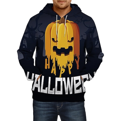 

Halloween Kürbis Kapuzenshirt Bedruckt Vordertasche Grafik Kapuzenshirt Für Herren Damen Unisex Erwachsene 3D-Druck 100% Polyester Casual