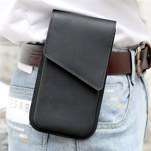 

Bolsa para celular de couro genuíno, bolsa de cintura para celular masculina retrô com clipe para cinto de deslocamento diário seguro com laço