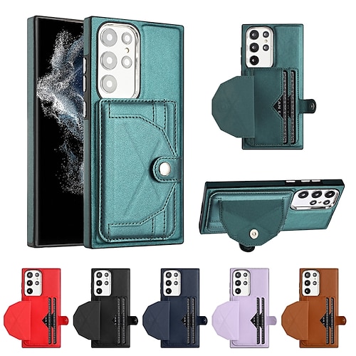 

Phone Case For Samsung Galaxy S23 Ultra Plus S23 S22 S22 Plus Ultra S21 FE A73 A53 A33 A23 A13 A72 A52 A32 A22 A12 Back Cover with Stand Holder Card Slot Holder Stand Shockproof Retro TPU Metal PU