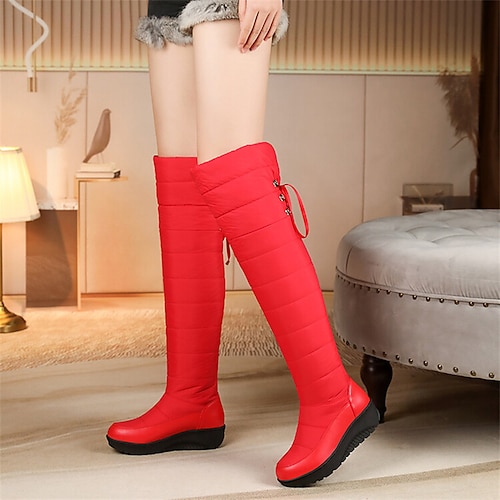 

Femme Bottes Bottes de neige Bottes genou du quotidien Cuissardes Hauteur de semelle compensée Bout rond Minimalisme Polyuréthane Mocassins Couleur unie Rouge