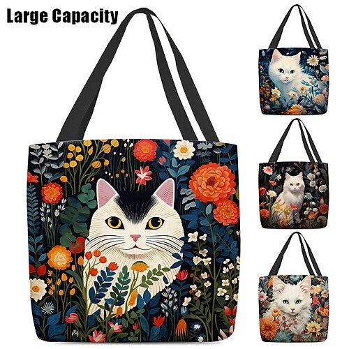 

Mujer Bolso Tote Bolsa de hombro Bolsa de lona Poliéster De Compras Festivos Impresión Gran Capacidad Plegable Ligero Gato 3D