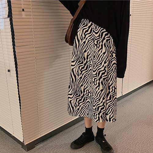 

Women's Skirt A Line Long Skirt Midi White Skirts Fall Winter Zebra Print Fashion Elegant Street Daily M L XL