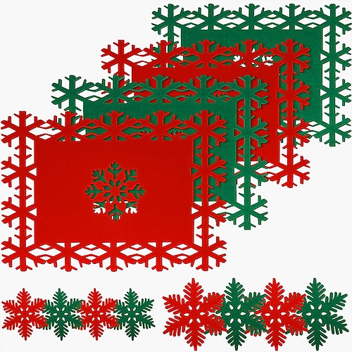 

Christmas Table Place Mats Coaster Table Runner, Red Snowflake Design Felt Placemat for Christmas Party Winter Holiday Wedding Dinner Decoration