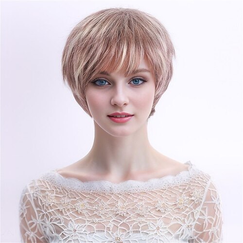 

Perruque Synthétique Droit Avec Frange Fabriqué à la machine Perruque Court A1 Cheveux Synthétiques Femme Doux Soirée Mode Blond Marron Couleur mixte