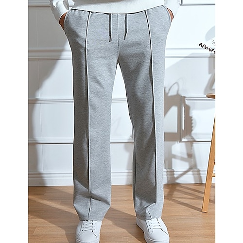 Men Wide Leg Ankle Pants Casual Elastic Waist Trousers Straight Hiking Daily