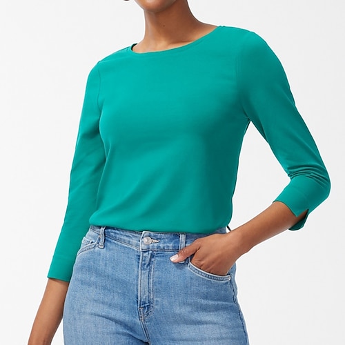 

Women's T shirt Tee Green Plain Long Sleeve Daily Weekend Fashion Round Neck Regular Fit Spring Fall