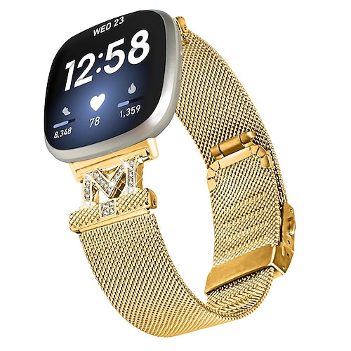 

Smartwatch-Band Kompatibel mit Fitbit Versa 4 Sense 2 Versa 3 Sense Legierung Strass Smartwatch Gurt Glitzer Bling-Diamant Verstellbar Milanaise Armband Ersatz Armband