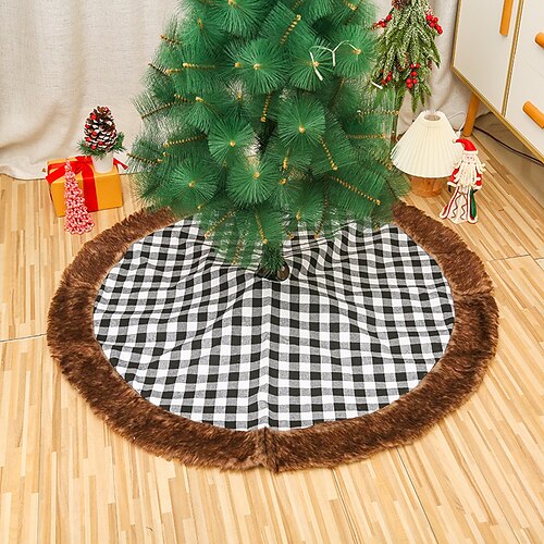 

Décoration de noël à carreaux, bordure en peluche, jupe d'arbre de 120cm, tablier décoratif en bas d'arbre