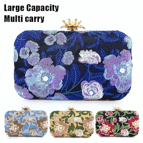 

Femme Sac à main Sac de soirée Mini Sac de Poignet Polyester Soirée Noël Vacances Détail Perle Broderie Chaîne Grande Capacité Poids Léger Durable Broderie Fleur Broderie bleue et noire Jincaixiu