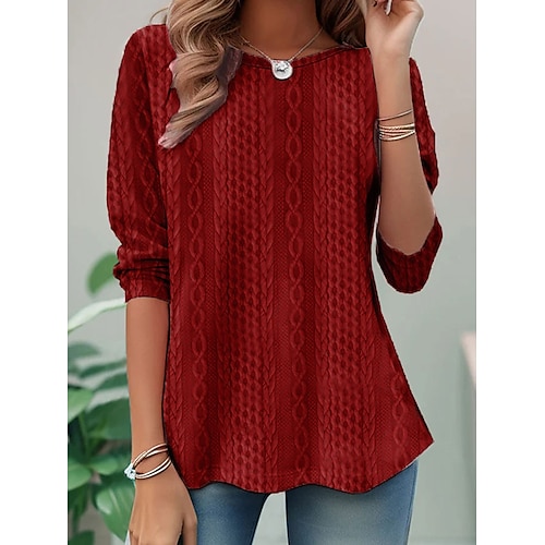 

Femme T shirt Tee Rose Claire Rouge Bleu Plein manche longue du quotidien Fin de semaine Mode Col Rond Standard Printemps Automne