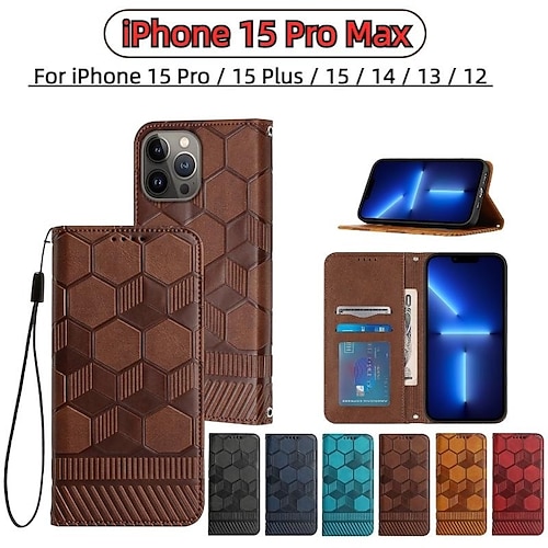 

téléphone Coque Pour iPhone 15 Pro Max Plus 14 13 12 11 Portefeuille Protection complète du corps avec dragonne Support pour emplacement pour carte Couleur unie TPU faux cuir