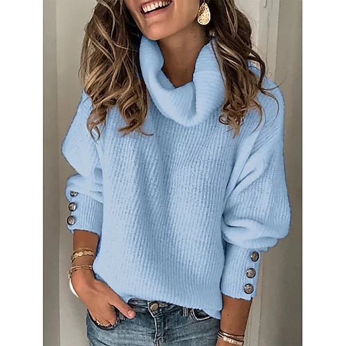 

Women's Sweatshirt Sweater Pullover Solid Color Basic Black White Sky Blue Street Casual Pile Neck Long Sleeve Top Micro-elastic Fall & Winter