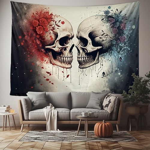 

Halloween Duel Sklls Hanging Tapestry Wall Art Large Tapestry Mural Decor Photograph Backdrop Blanket Curtain Home Bedroom Living Room Decoration Halloween Decorations