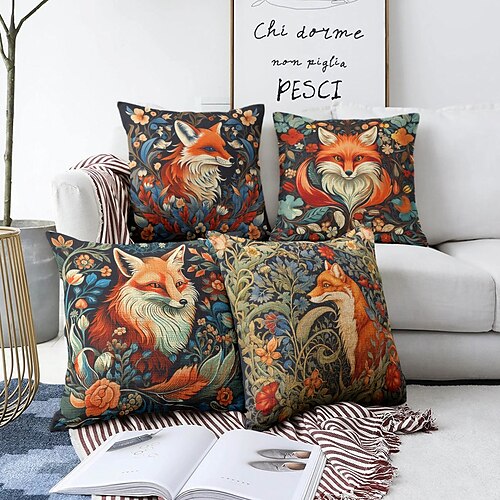 

Funda de almohada de doble cara con planta floral, 1 pieza, funda de cojín cuadrada decorativa suave con pájaro zorro, funda de almohada para dormitorio, sala de estar, sofá, silla inspirada en