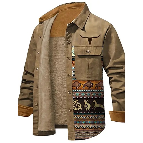 

Stammes Bandana-Druck Vintage Stamm Herren Hemd Hemdjacke Outdoor Strasse Casual Herbst Winter Umlegekragen Langarm Braun S M L Hemd