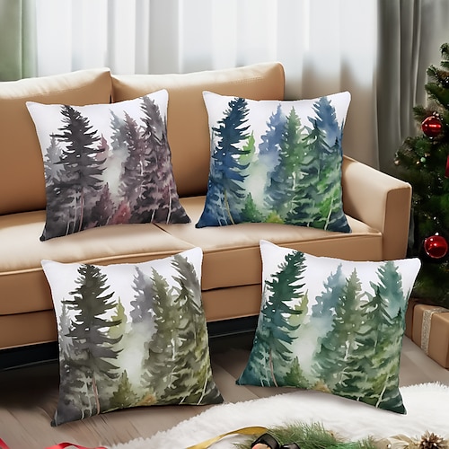 

Weihnachts-Doppelseiten-Kissenbezug, 4-teilig, Baum, weich, dekorativ, quadratisch, Kissenbezug für Schlafzimmer, Wohnzimmer, Sofa, Couch, Stuhl