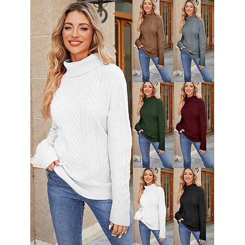 

Damen Pullover Strickwaren Gedrehtes Stricken Standard überdimensional Feste Farbe Rollkragen Stilvoll Brautkleider schlicht Outdoor Täglich Herbst Winter Schwarz Weiß Wein S