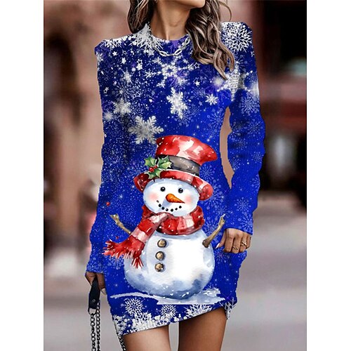 

Mujer Vestido de Navidad Vestido de Suéter Vestido suéter navideño Mini vestido Cálido Copo Exterior Navidad Diario Festivos Cuello Barco Manga Larga 2023 Ajuste regular Vino Azul Piscina Verde Trébol