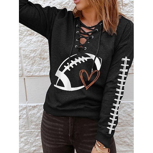 

Femme T shirt Tee Noir Cœur Football Imprimer manche longue Des sports Fin de semaine Mode Col V Standard Peinture Printemps Automne