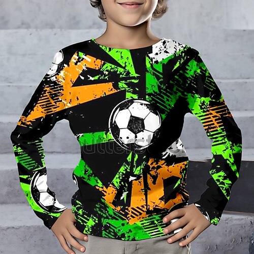 

Chico 3D Fútbol Americano Camiseta Manga Larga Impresión 3D Otoño Invierno Deportes Moda Ropa de calle Poliéster Niños 3-12 años Cuello Barco Exterior Casual Diario Ajuste regular