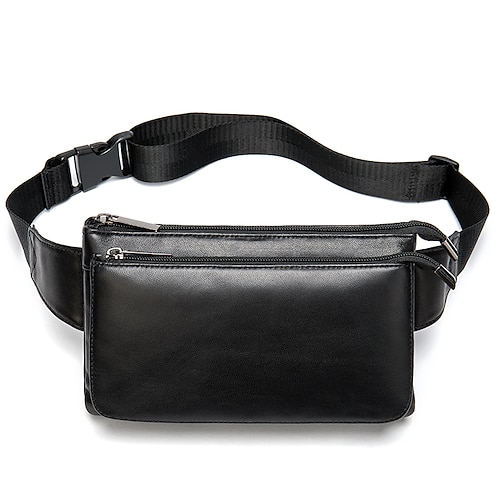 

Genuine Leather Men's Waist Bag Single Shoulder Bag Cross Body Waist Crotch Bag Male Fanny Pack Portable Mobile Phone Purse Multi-pocket Sports Male Bag