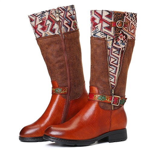 

Mujer Botas Tallas Grandes Zapatos hechos a mano Diario Botas hasta la rodilla Hebilla Cremallera Tacón de gatito Dedo Puntiagudo Vintage Casual Confort Cuero Cremallera Floral Café