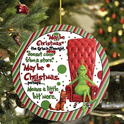 

Christmas Wood Wall Sign, Wooden Grinch Pattern Round Plaque Sign Wall Decor Accessories