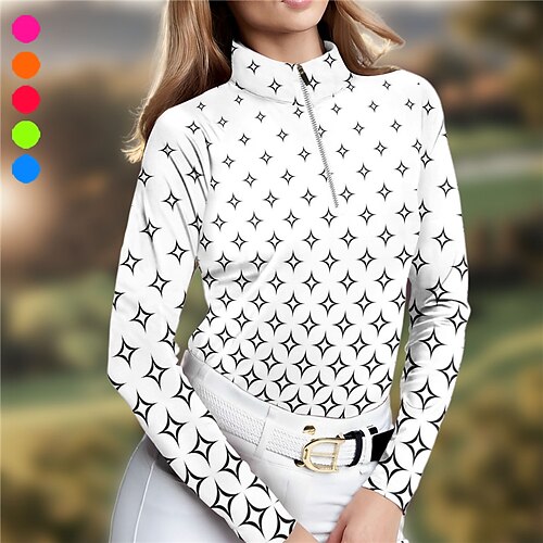 

Femme T-shirt POLO Chemise de golf Respirable Séchage rapide Evacuation de l'humidité manche longue Vêtements de golf Top Standard Zippé Col Montant Imprimé Printemps Automne Tennis Le golf Pickleball