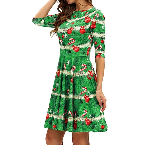 

Damen Lässiges Kleid Weihnachtskleid Sweatkleid Weihnachtsbaum Hässliche Weihnachten Bedruckt Rundhalsausschnitt Minikleid Modisch Modern Outdoor Weihnachten Halbe Ärmel Regular Fit Grün Herbst Winter