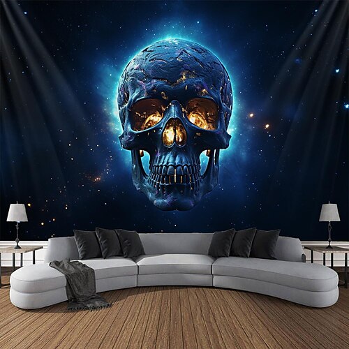 

Halloween bleu crâne suspendu tapisserie mur art grande tapisserie décor mural photographie toile de fond couverture rideau maison chambre salon décoration halloween décorations