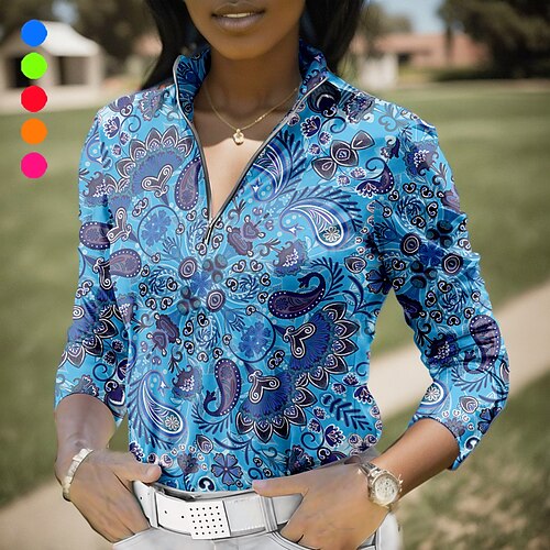 

Mulheres Camisa polo de caminhada Camisa de golfe Respirável Secagem Rápida Pavio Humido Manga Longa Vestuário de golfe Roupas de golfe Normal Zíper Colarinho Alto Estampado Primavera Outono Tênis