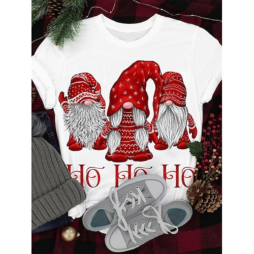 

Ugly Christmas Shirt Women's T shirt Tee Santa Claus Snowman White Pink Wine Print Short Sleeve Christmas Weekend Festival / Holiday Round Neck Regular Fit Summer