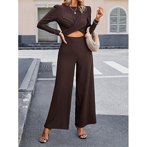 

Damen Jumpsuit Kreuz und quer Hohe Taillenlinie Feste Farbe Rundhalsausschnitt Geschäftlich Elegant B¨¹ro Arbeit Regular Fit Langarm Braun S M L XL Herbst