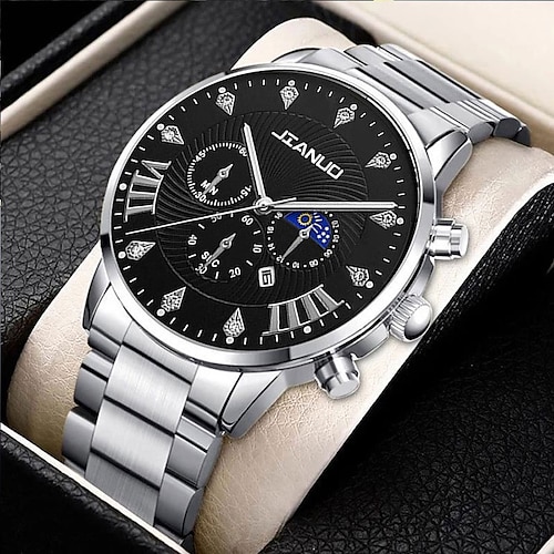 

Men Quartz Watch Minimalist Rhinestone Casual Analog Quartz With Bracelet Set Calendar Stainless Steel Watch Male Clock Gift