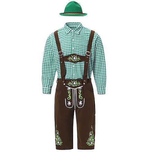  Μπύρα Oktoberfest Lederhosen Πουκάμισο βαυάρος βαυάρος Γερμανικά Λιβάδια Ανδρικά Πανί παραδοσιακού στυλ Μπλούζα Κοντά Παντελονάκια Καπέλο
