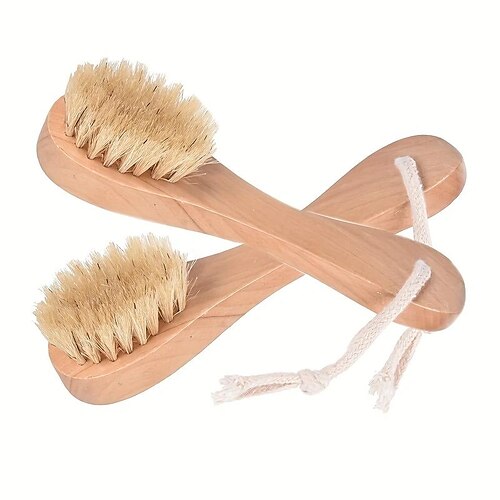 

1pc Natural Wooden Exfoliating Brush with Hanging Rope - Gentle and Effective Skin Cleansing Tool for Face and Body